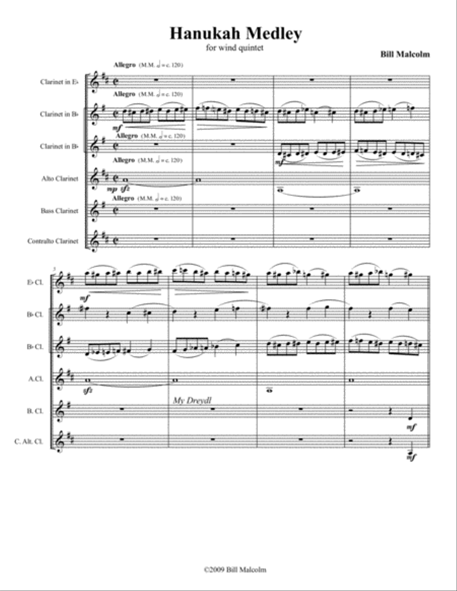 Hanukah Medley for clarinet choir Clarinet Choir scores gallery preview page 1