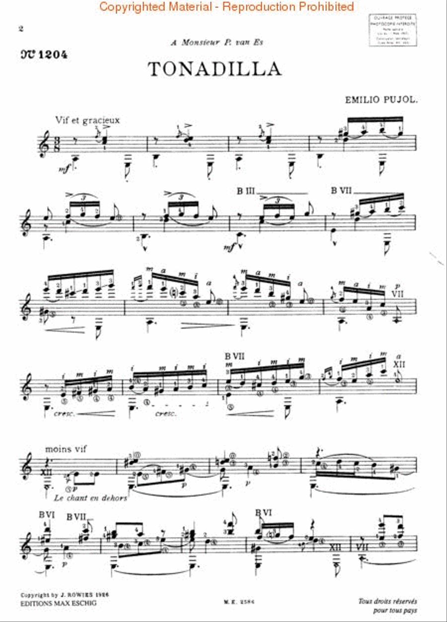 3 Morceaux Espagnol Pujol 1204 Guitar Lute scores gallery preview page 2
