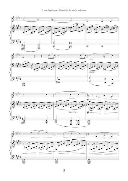 Adagio from Sonata Op. 27 No.2 "Moonlight" by Ludwig van Beethoven, transcription for violin and piano