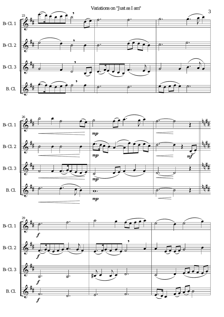 Variations on Just As I Am for Clarinet Quartet Clarinet Quartet scores gallery preview page 3