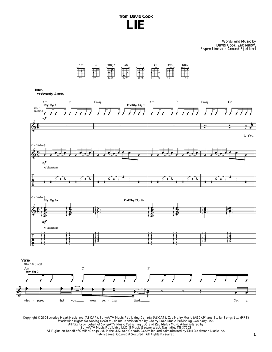 Lie Acoustic Guitar scores gallery preview page 1