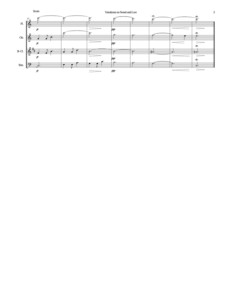 Variations on Joseph Barnby’s Sweet and Low for wind quartet Woodwind Quartet scores gallery preview page 3