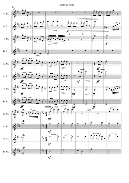Railway Song (Auf de schwäb'sche Eisebahne) for saxophone quartet image number null