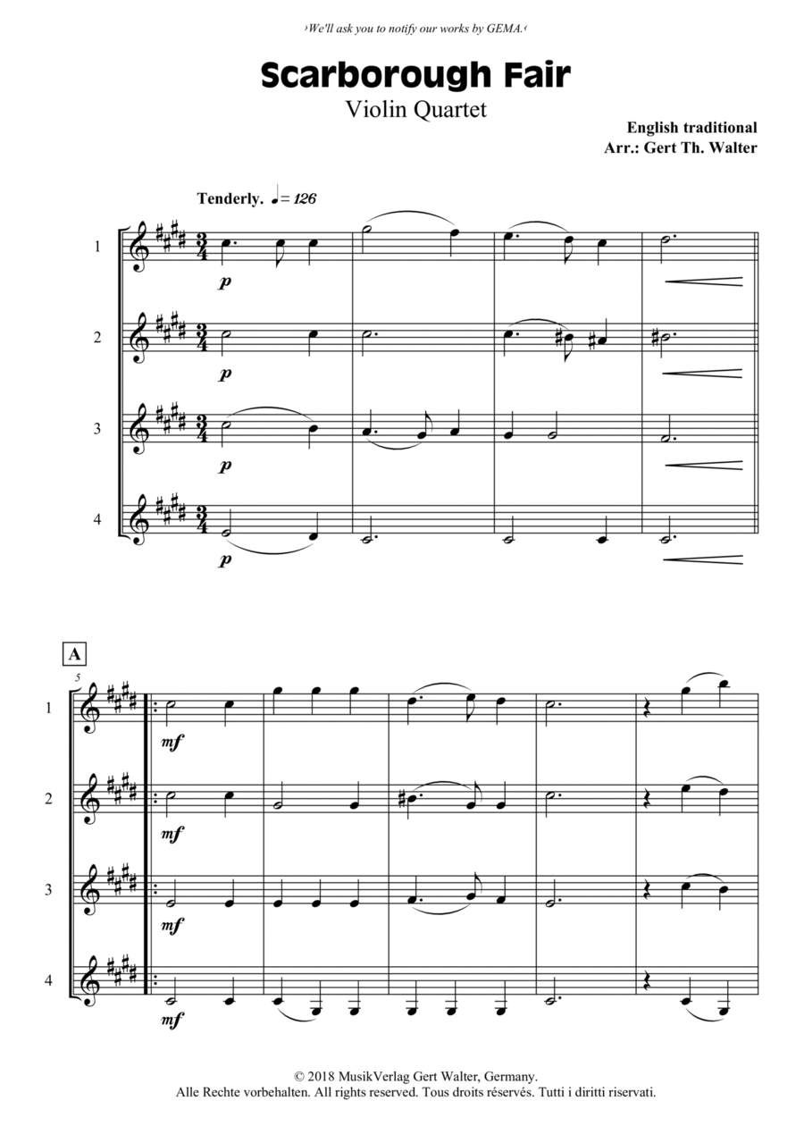 Scarborough Fair Scarborough Fair Violin Solo scores gallery preview page 1