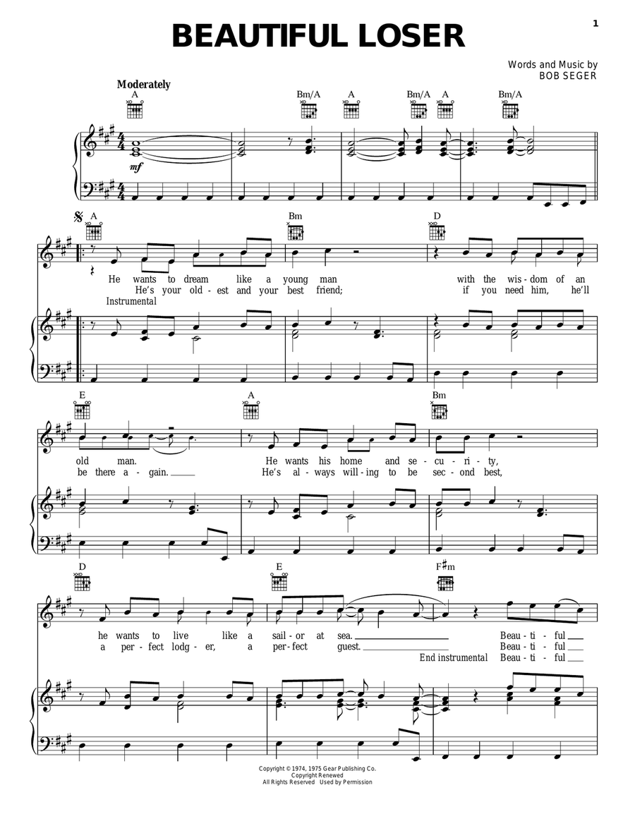 Beautiful Loser Piano, Vocal, Guitar scores gallery preview page 1