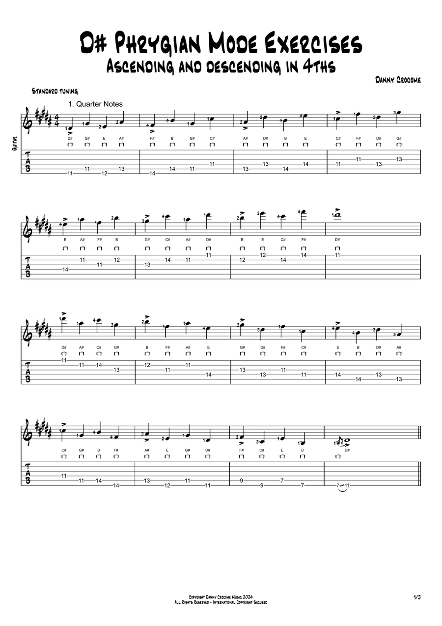 D# Phrygian Mode Exercises - Ascending and Descending in 4ths Acoustic Guitar scores gallery preview page 1