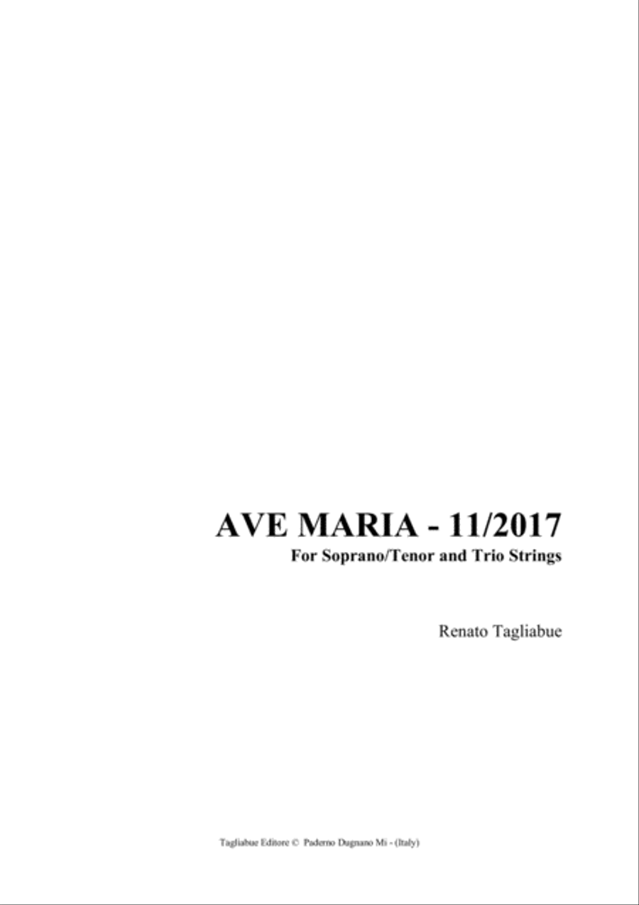 AVE MARIA - Tagliabue - 11-2017 - For Soprano/Tenor and String Trio Small Ensemble scores gallery preview page 1