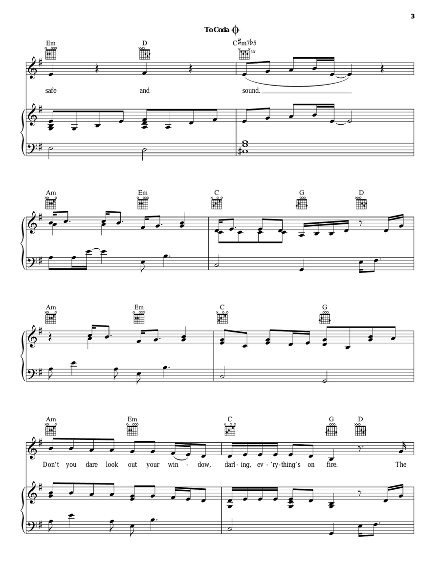 Safe & Sound (feat. The Civil Wars) (from The Hunger Games) Piano, Vocal, Guitar scores gallery preview page 3