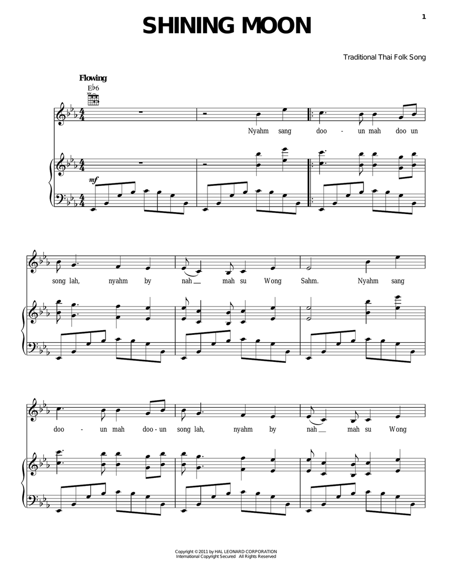 Shining Moon Piano, Vocal, Guitar scores gallery preview page 1