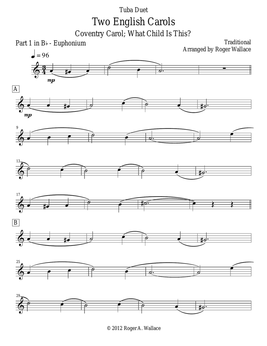 Two English Carols (Coventry Carol; What Child Is This?) - Tuba Duet Euphonium scores gallery preview page 6