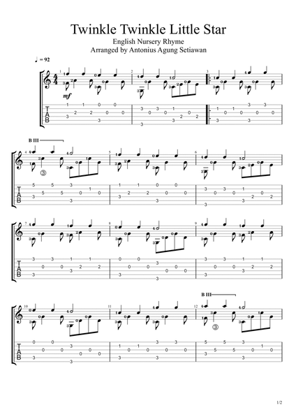 Twinkle Twinkle Little Star (Solo Guitar Tablature) image number null
