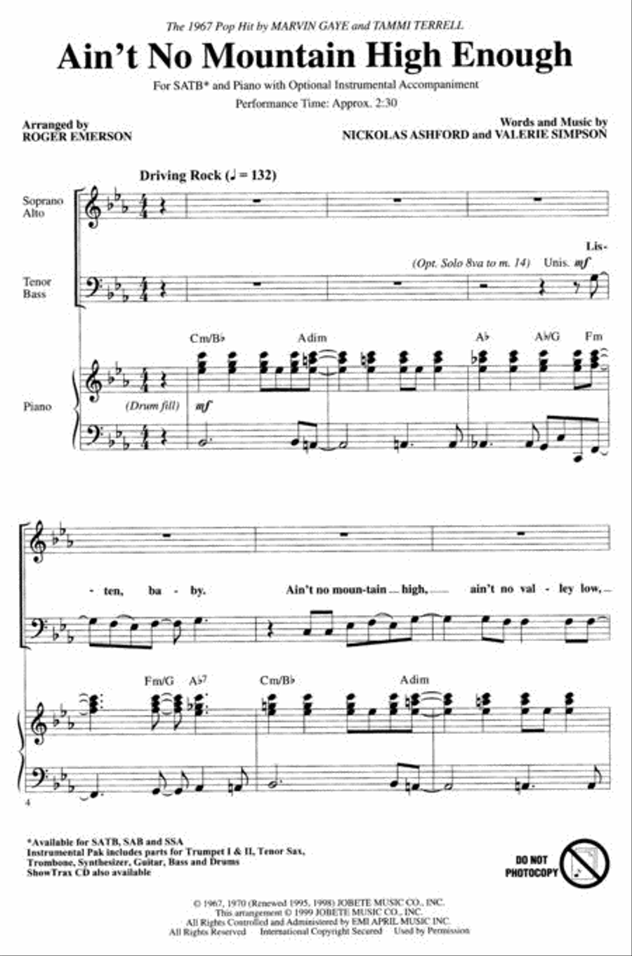 Ain't No Mountain High Enough 4-Part scores gallery preview page 2