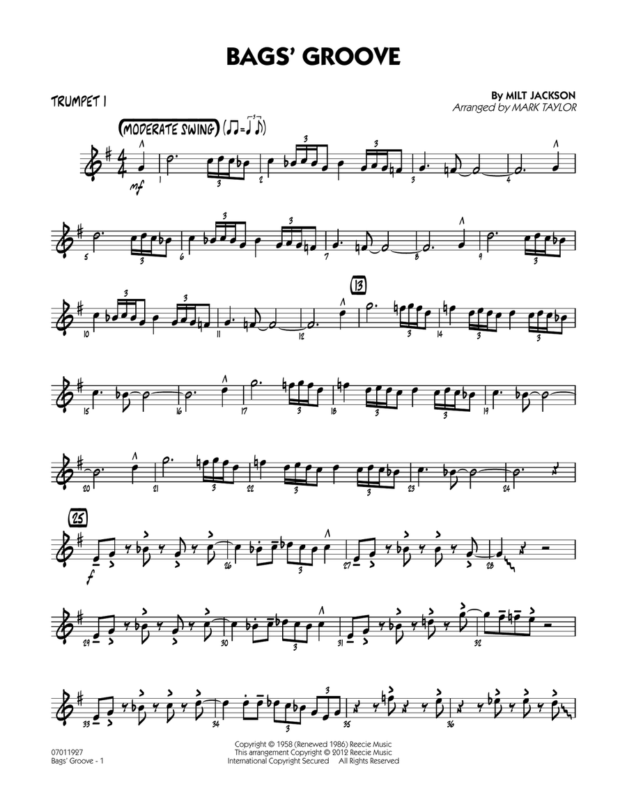 Bags' Groove (arr. Mark Taylor) - Trumpet 1