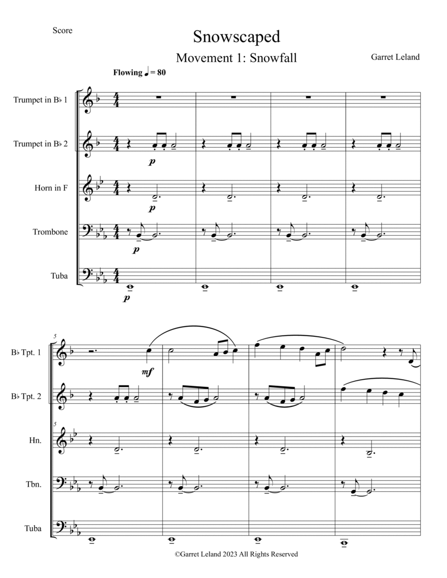 Snowscaped: Movement 1 Snowfall Brass Quintet scores gallery preview page 1