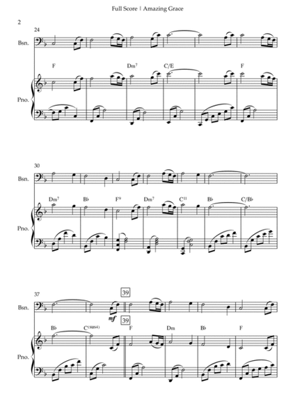 Amazing Grace (John Newton, E. O. Excell) for Bassoon Solo and Piano Accompaniment with Chords image number null