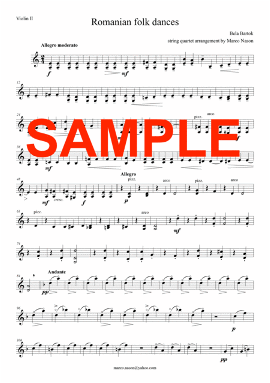 Bela Bartok - Romanian Folk Dances for string quartet String Quartet scores gallery preview page 5