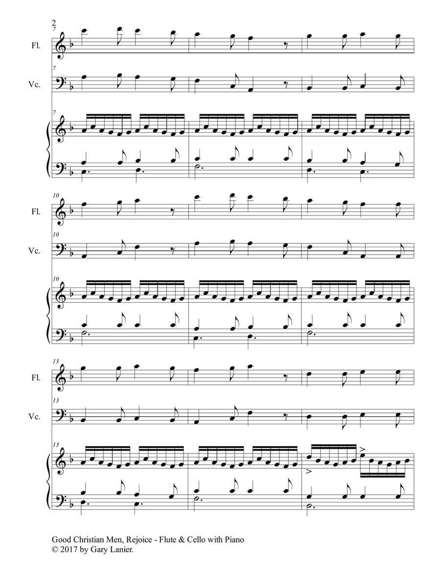 GOOD CHRISTIAN MEN, REJOICE (Flute, Cello with Piano & Score/Part) Flute scores gallery preview page 3
