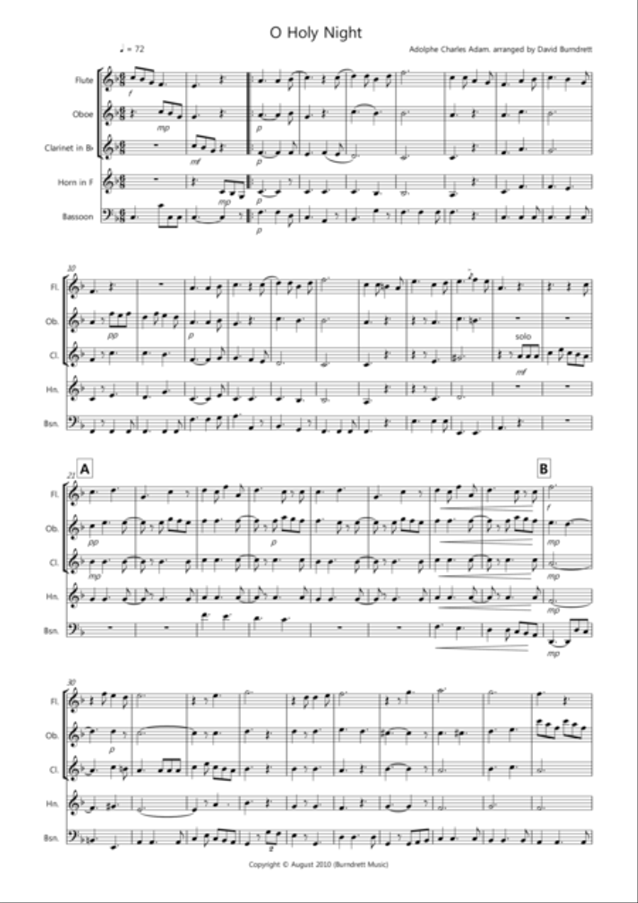O Holy Night for Wind Quintet Woodwind Quintet scores gallery preview page 1
