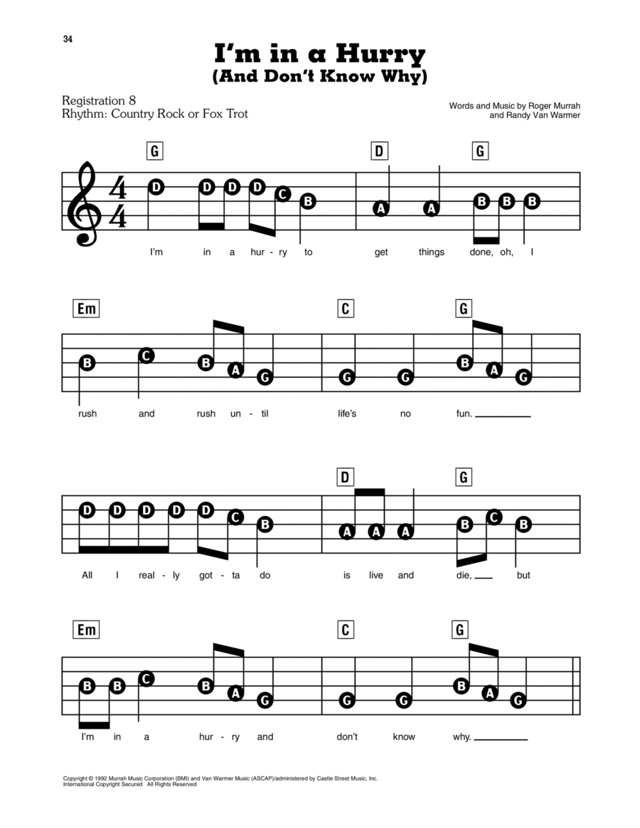 I'm In A Hurry (And Don't Know Why) Electronic Keyboard scores gallery preview page 1