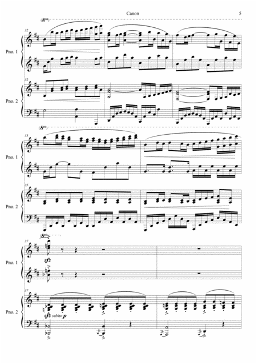 Canon in D (Hard Version) Piano Duet scores gallery preview page 5