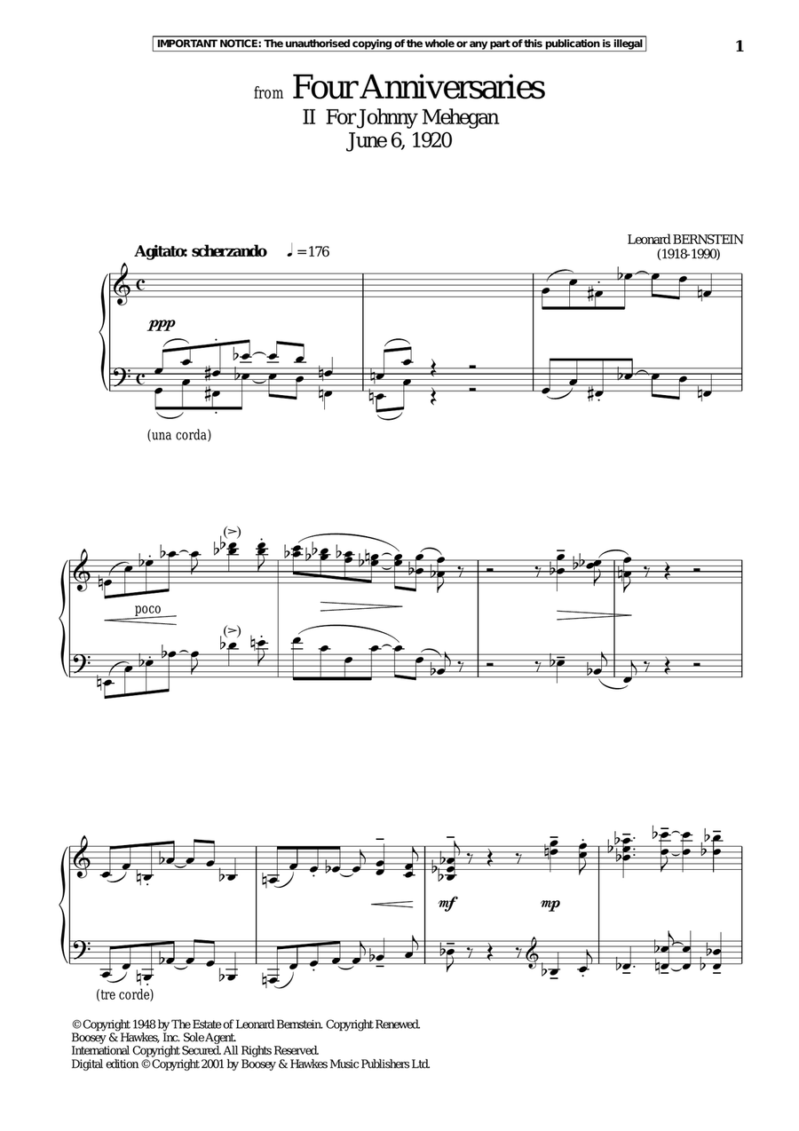 Four Anniversaries, II. For Johnny Mehegan, June 6, 1920 Piano Solo scores gallery preview page 1