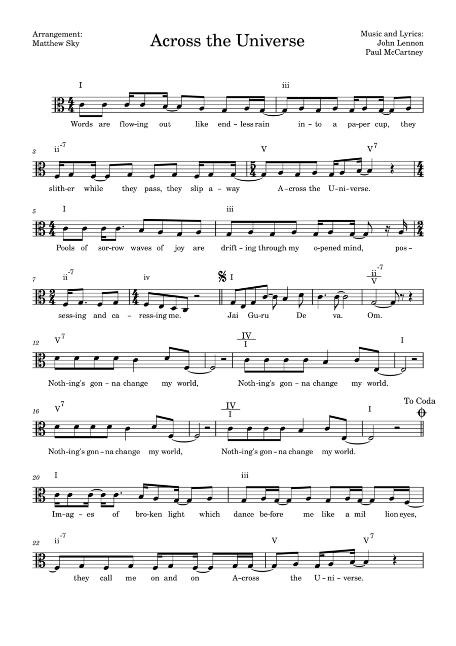 Across The Universe Across The Universe Piano, Vocal, Guitar scores gallery preview page 1