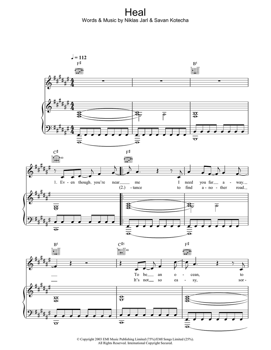 Heal Heal Piano, Vocal, Guitar scores gallery preview page 1
