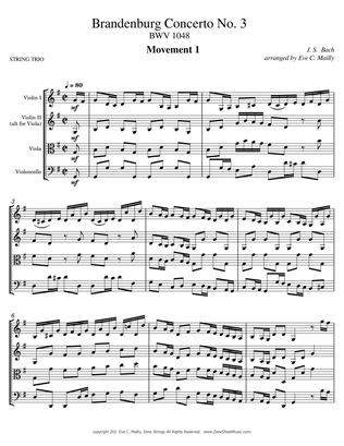 Brandenburg Concerto No.3, all mvts., BWV1048 by J.S. Bach - STRING TRIO