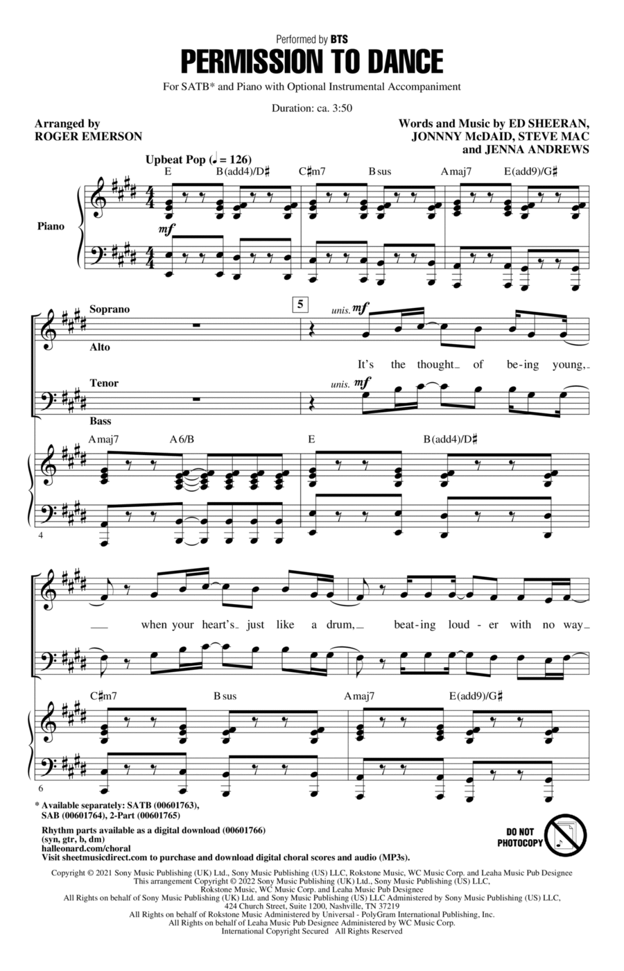 Permission To Dance (arr. Roger Emerson) 4-Part scores gallery preview page 1