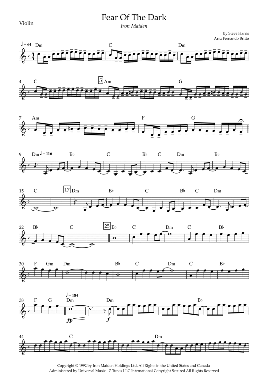 Fear Of The Dark Violin Solo scores gallery preview page 1