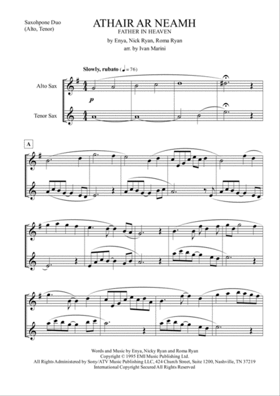 Athair Ar Neamh Tenor Saxophone scores gallery preview page 2