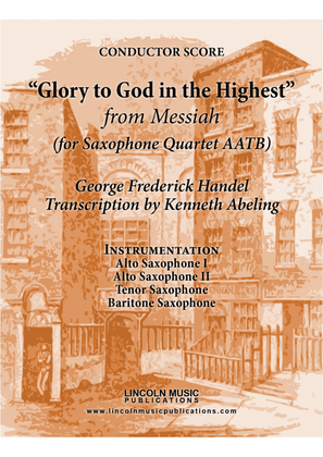 Book cover for Handel – Glory to God in the Highest from Messiah (for Saxophone Quartet AATB)