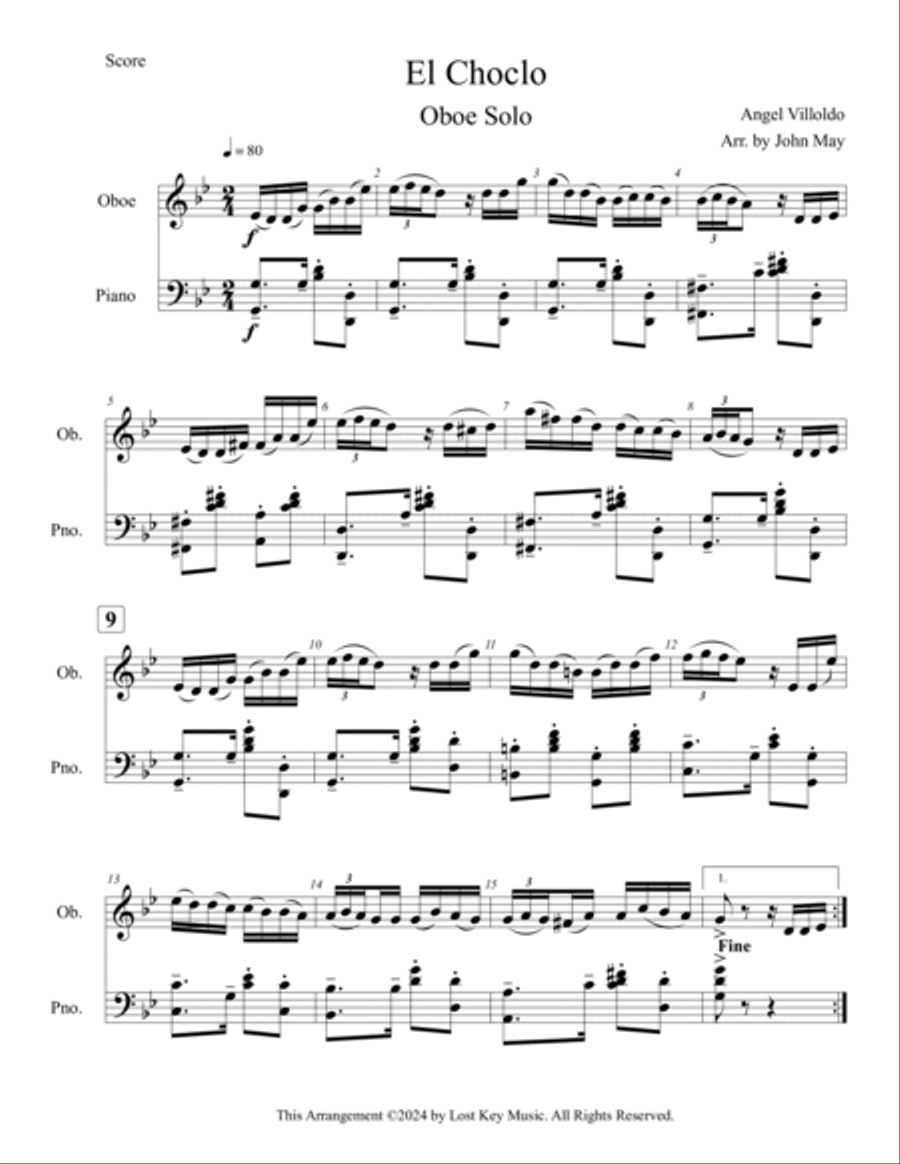 El Choclo-Oboe Solo (Optional Piano Accompaniment) Chamber Music scores gallery preview page 3