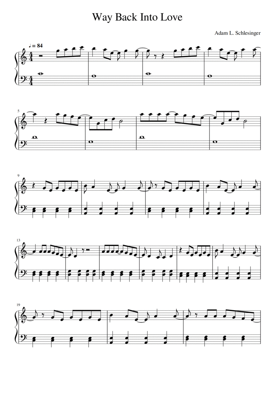 Way Back Into Love Piano Solo scores gallery preview page 1