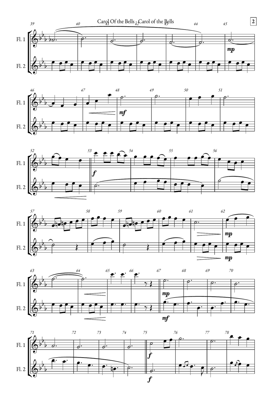 Carol of the Bells Flute Duet scores gallery preview page 2