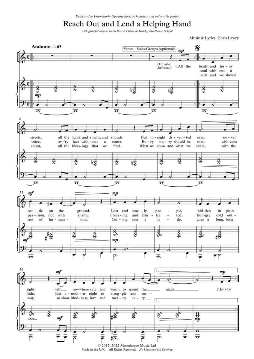 Reach Out and Lend a Helping Hand (Piano and Vocal Score) image number null