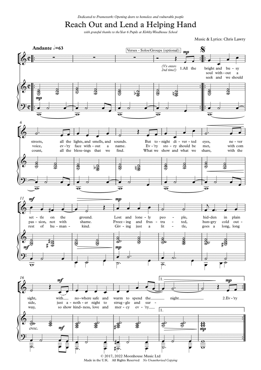 Reach Out and Lend a Helping Hand (Piano and Vocal Score) Voice scores gallery preview page 1