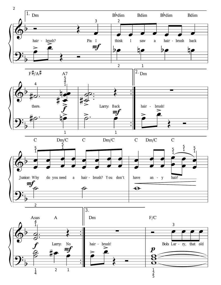 The Hairbrush Song Easy Piano scores gallery preview page 2