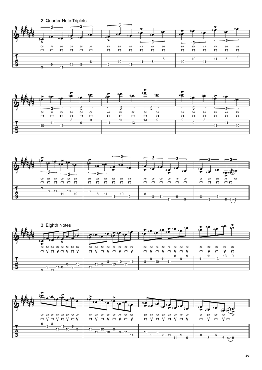 C# Ionian Mode Exercises - Ascending and Descending in 4ths Acoustic Guitar scores gallery preview page 2