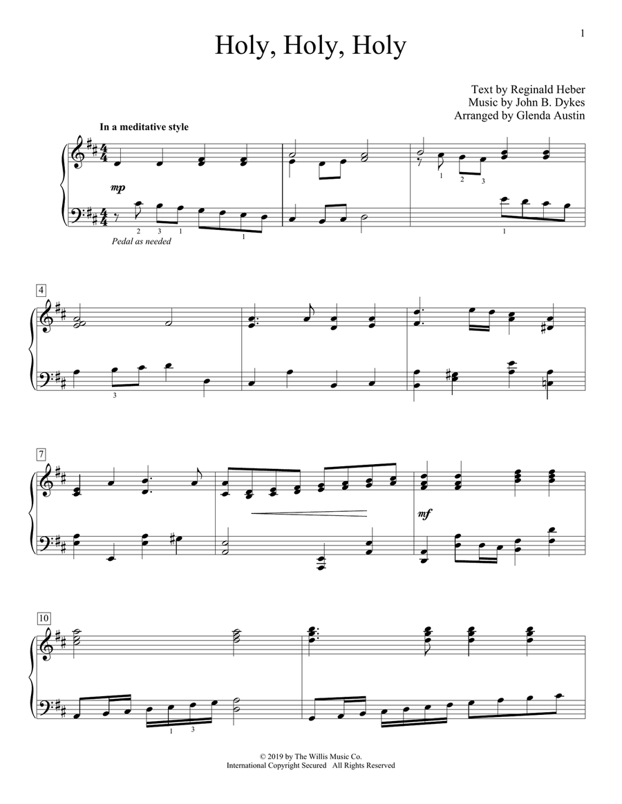 Holy, Holy, Holy (arr. Glenda Austin) Piano Method scores gallery preview page 1