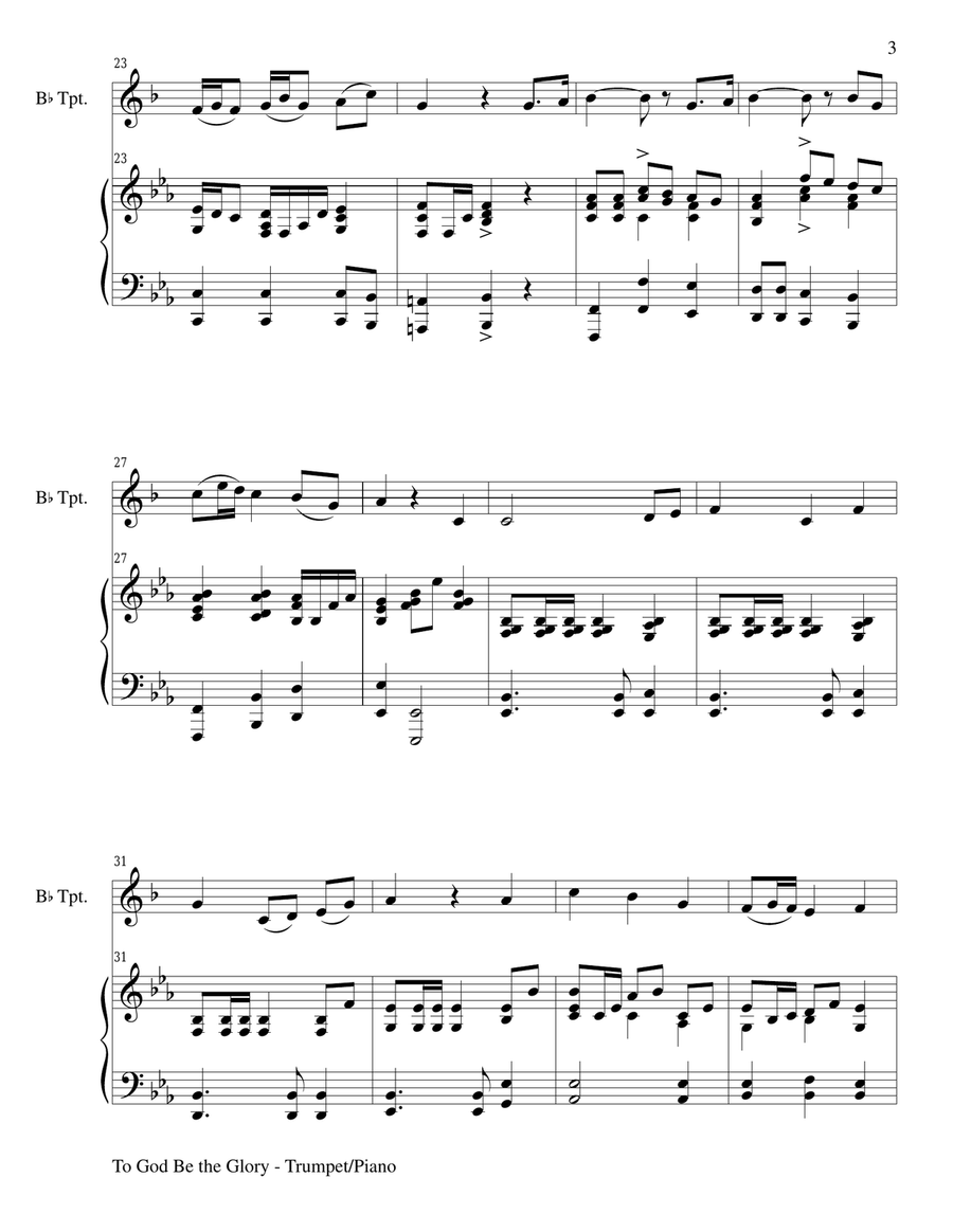 TO GOD BE THE GLORY (Duet – Bb Trumpet and Piano/Score and Parts) Trumpet Duet scores gallery preview page 3