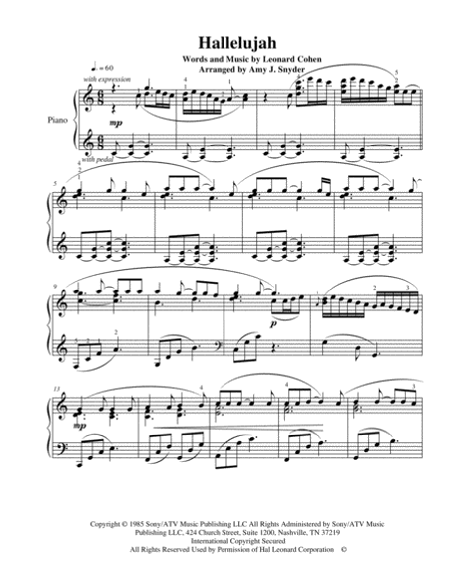 Hallelujah Piano Solo scores gallery preview page 2
