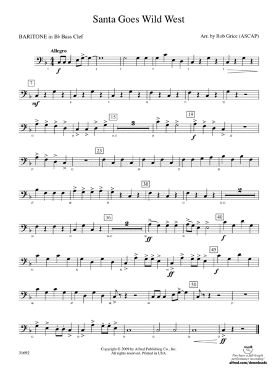 Santa Goes Wild West: (World Part) B-flat Baritone B.C. Concert Band scores gallery preview page 1