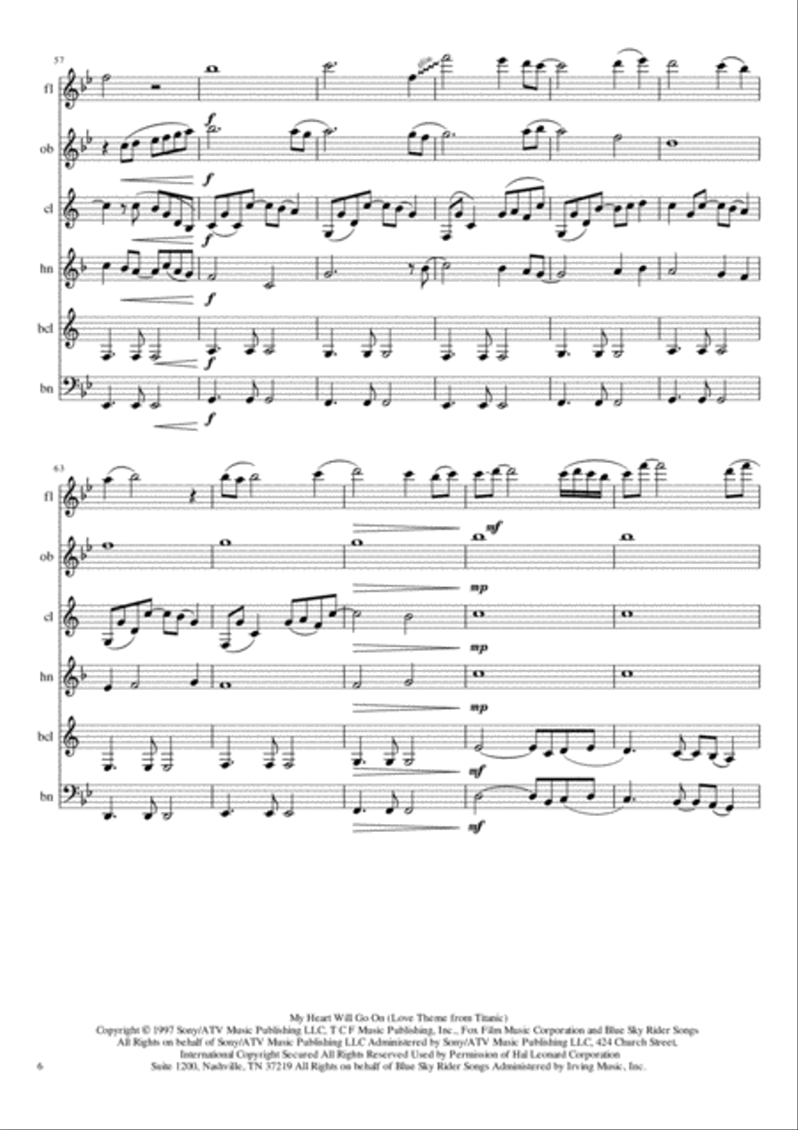 My Heart Will Go On (Love Theme from Titanic) Woodwind Quintet scores gallery preview page 6
