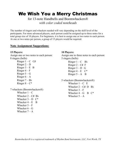 We Wish You a Merry Christmas (for 13-note Bells and Boomwhackers with Color Coded Notes) image number null