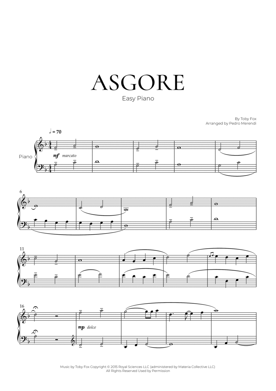 Asgore Easy Piano scores gallery preview page 1