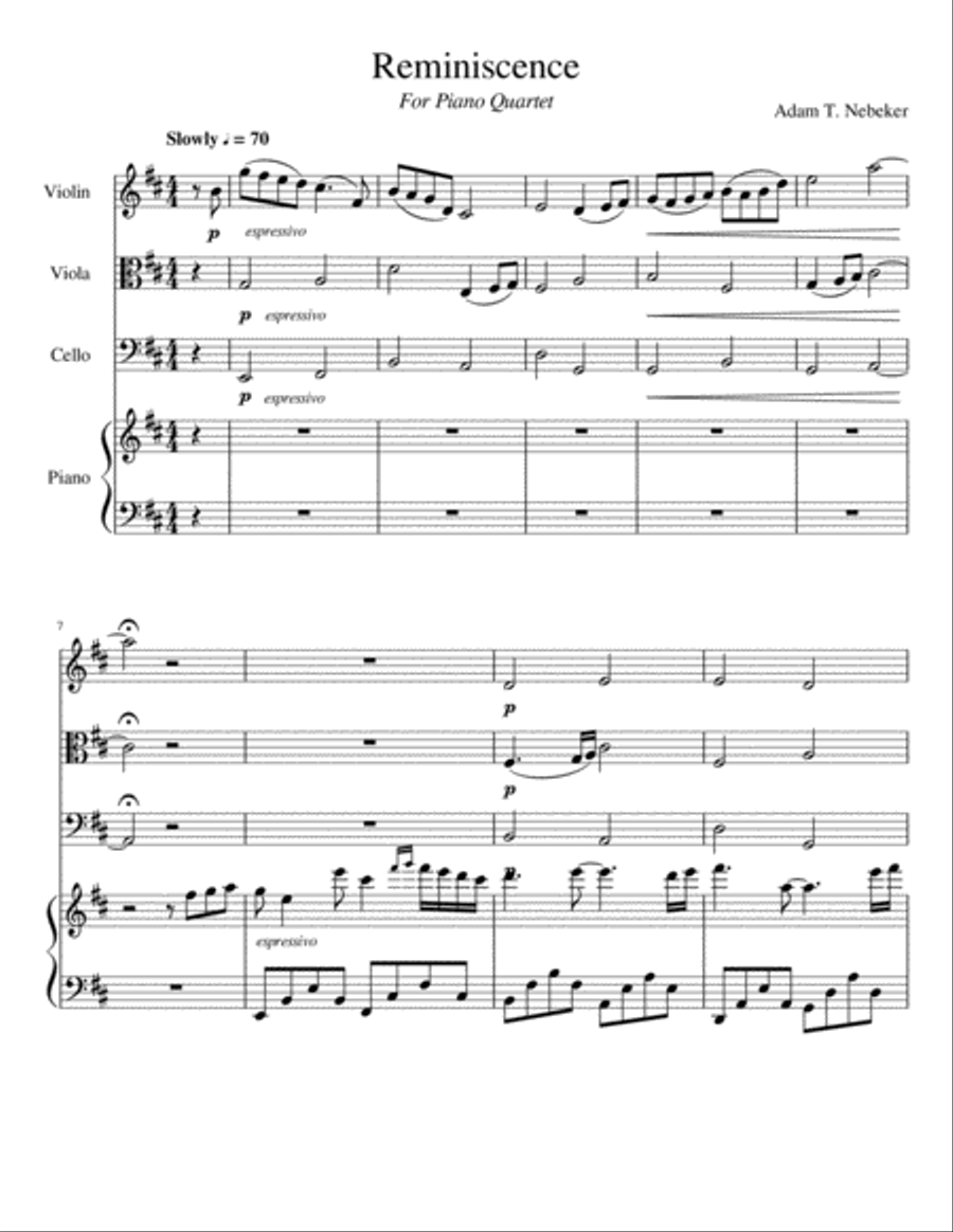 Reminiscence Reminiscence Piano Quartet scores gallery preview page 1