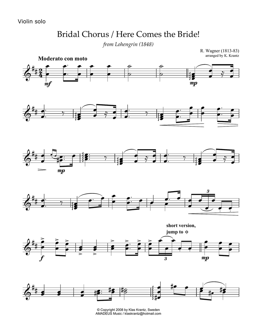 Bridal Chorus / Here Comes the Bride! for advanced violin solo image number null