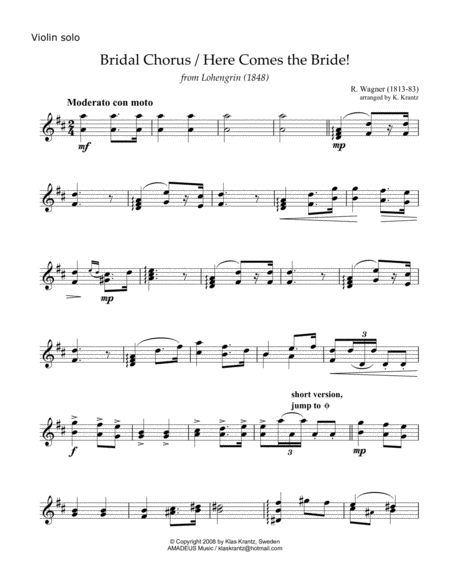 Bridal Chorus / Here Comes the Bride! for advanced violin solo image number null