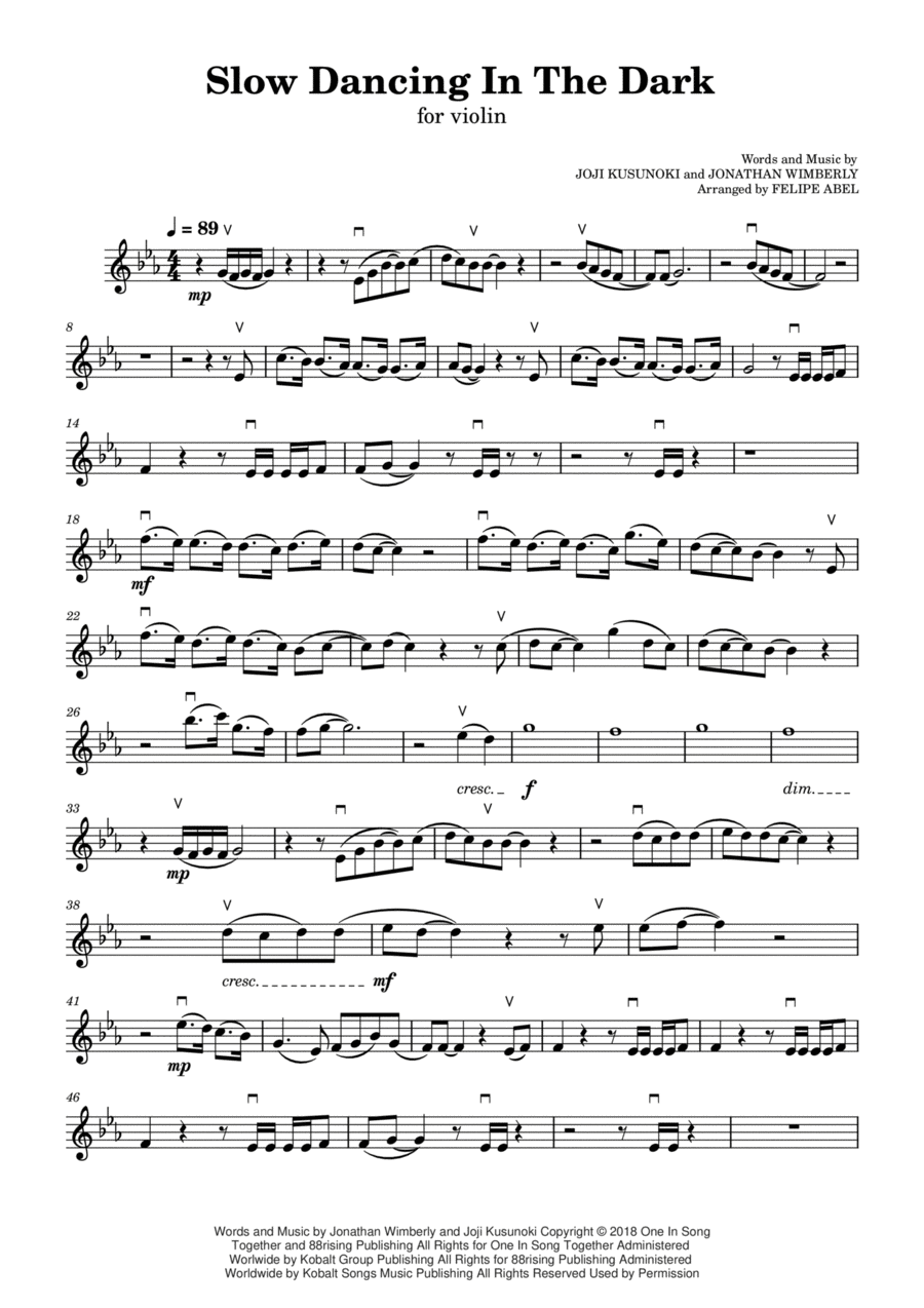 Slow Dancing In The Dark Violin Solo scores gallery preview page 1